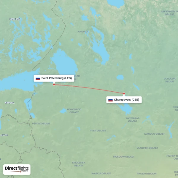 Saint Petersburg - Cherepovets direct flight map