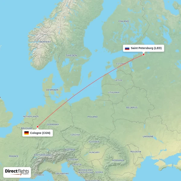 Saint Petersburg - Cologne direct flight map