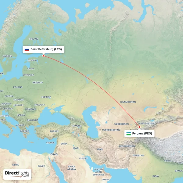 Saint Petersburg - Fergana direct flight map