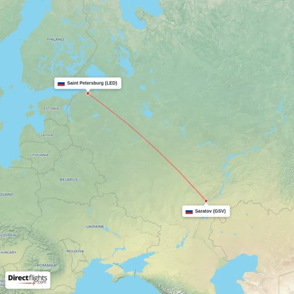 Saint Petersburg - Saratov direct flight map
