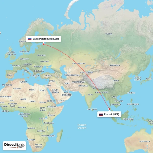 Saint Petersburg - Phuket direct flight map