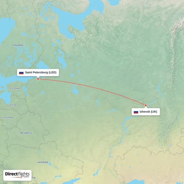 Saint Petersburg - Izhevsk direct flight map