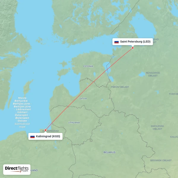 Saint Petersburg - Kaliningrad direct flight map