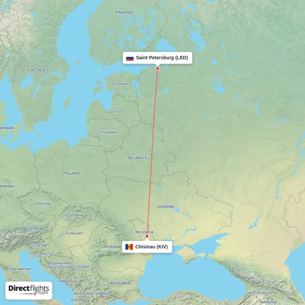 Saint Petersburg - Chisinau direct flight map