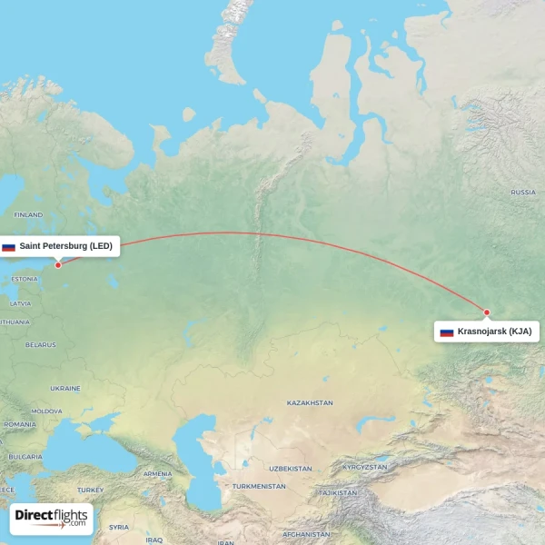 Saint Petersburg - Krasnojarsk direct flight map
