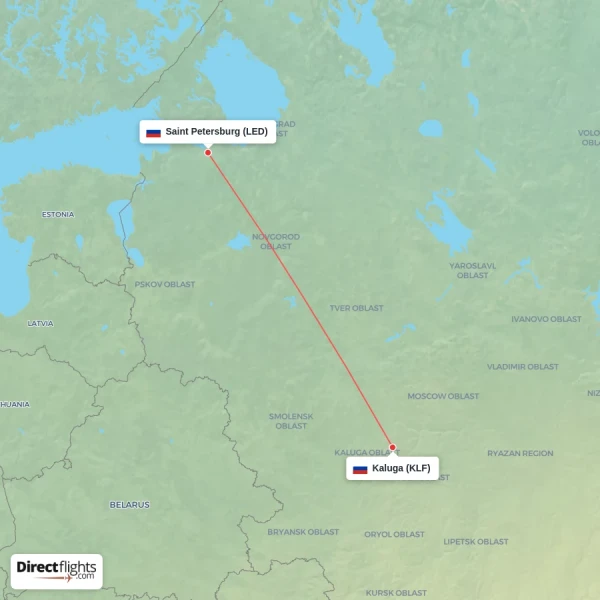 Saint Petersburg - Kaluga direct flight map