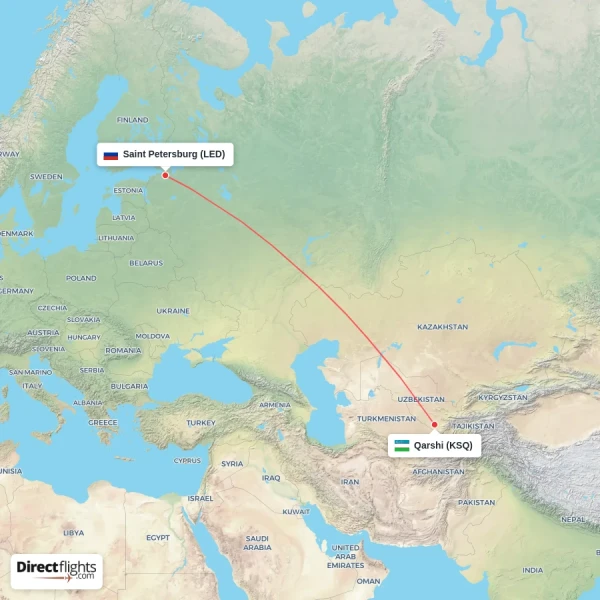 Saint Petersburg - Qarshi direct flight map
