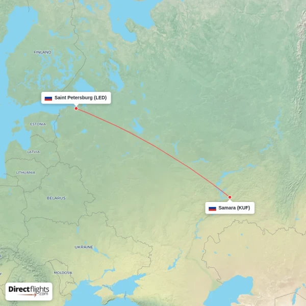 Saint Petersburg - Samara direct flight map