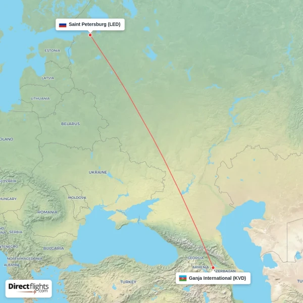 Saint Petersburg - Ganja International direct flight map