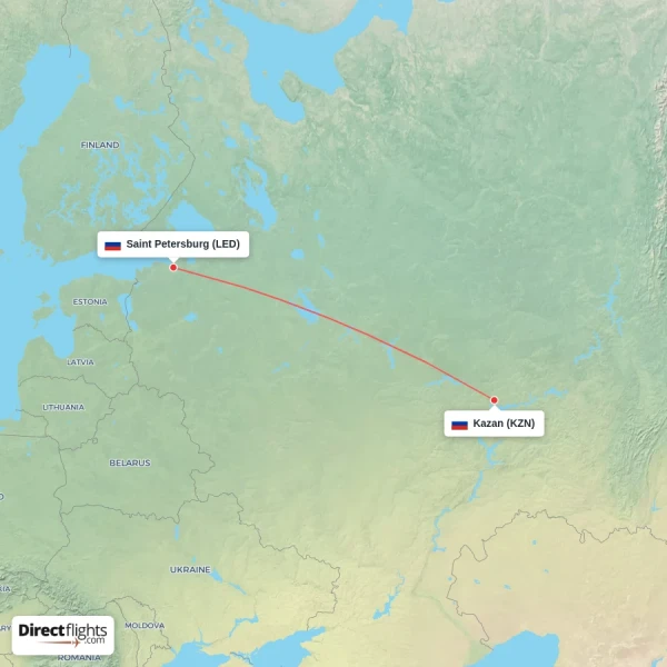 Saint Petersburg - Kazan direct flight map