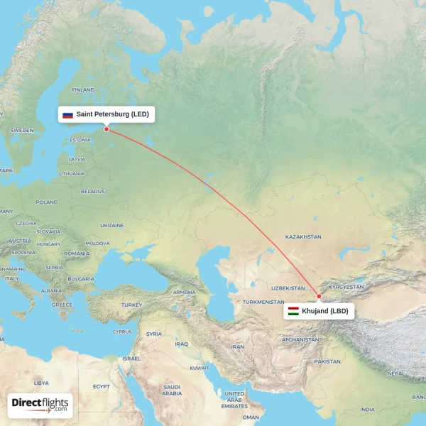 Saint Petersburg - Khujand direct flight map