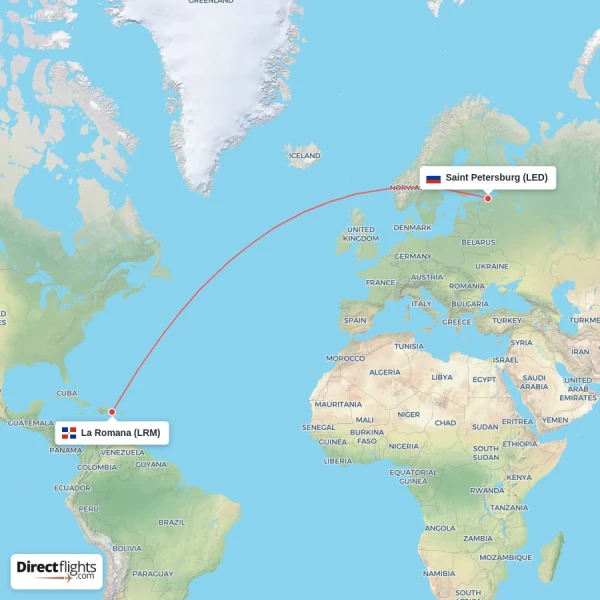 Saint Petersburg - La Romana direct flight map