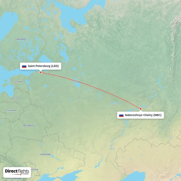 Saint Petersburg - Naberezhnye Chelny direct flight map