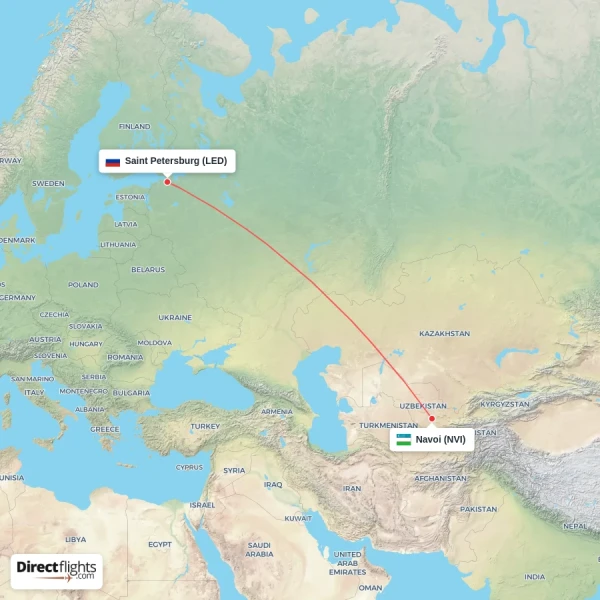 Saint Petersburg - Navoi direct flight map