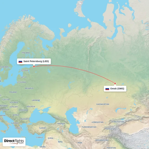Saint Petersburg - Omsk direct flight map