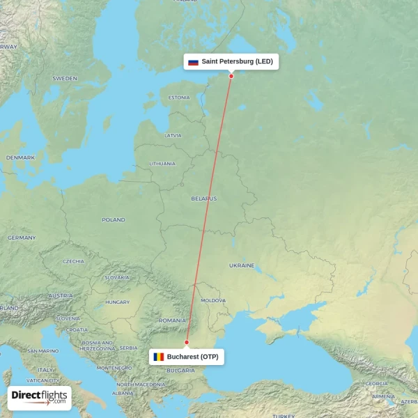 Saint Petersburg - Bucharest direct flight map