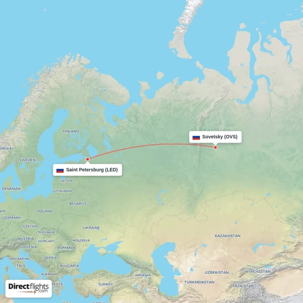Saint Petersburg - Sovetsky direct flight map