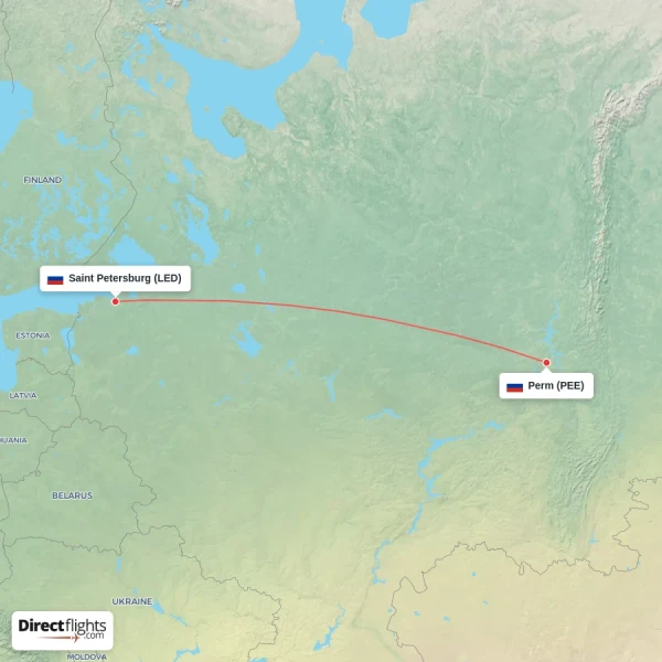 Saint Petersburg - Perm direct flight map