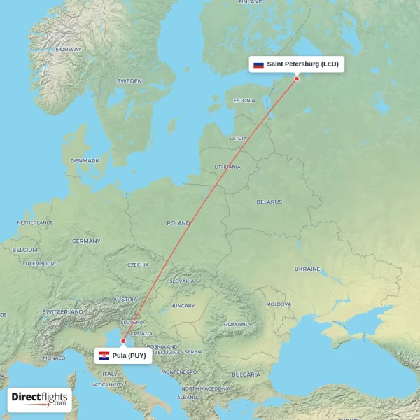 Saint Petersburg - Pula direct flight map