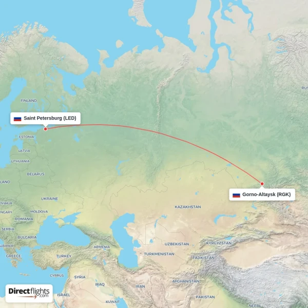 Saint Petersburg - Gorno-Altaysk direct flight map