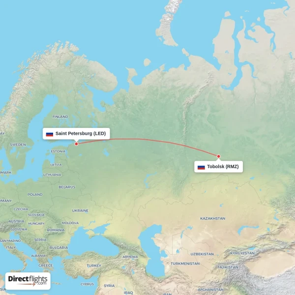 Saint Petersburg - Tobolsk direct flight map