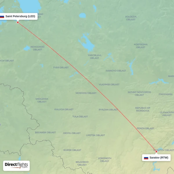Saint Petersburg - Saratov direct flight map