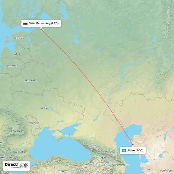 Saint Petersburg - Aktau direct flight map