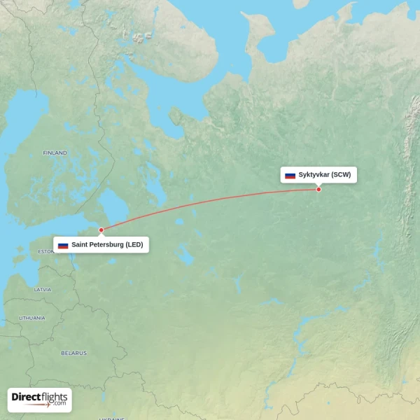 Saint Petersburg - Syktyvkar direct flight map