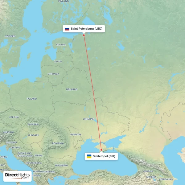 Saint Petersburg - Simferopol direct flight map