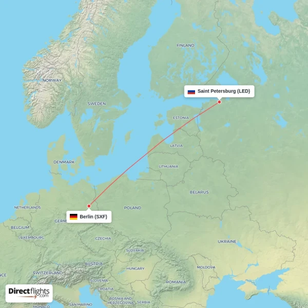 Saint Petersburg - Berlin direct flight map