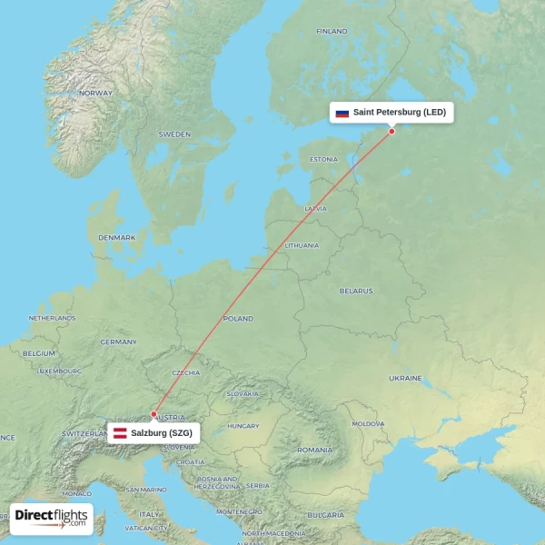 Saint Petersburg - Salzburg direct flight map