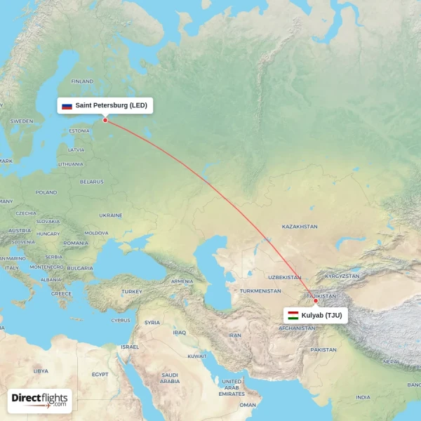 Saint Petersburg - Kulyab direct flight map