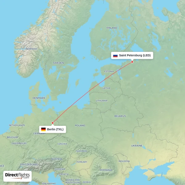 Saint Petersburg - Berlin direct flight map