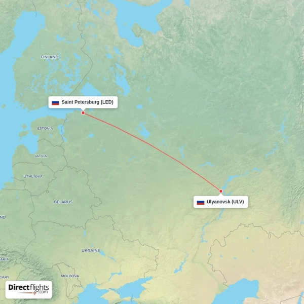 Saint Petersburg - Ulyanovsk direct flight map