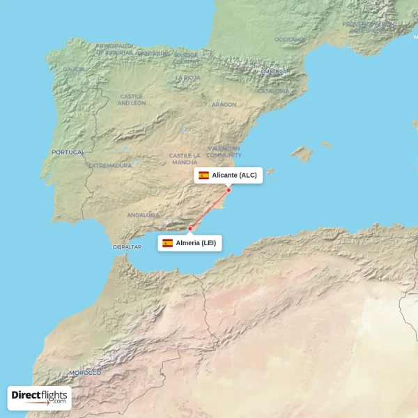 Almeria - Alicante direct flight map