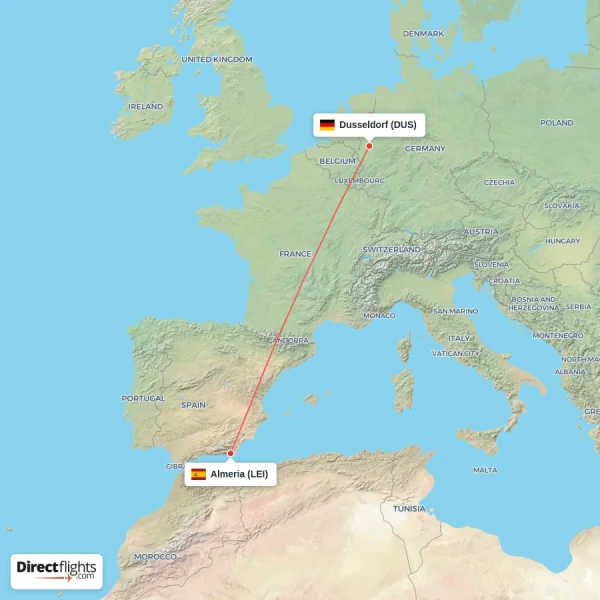 Almeria - Dusseldorf direct flight map