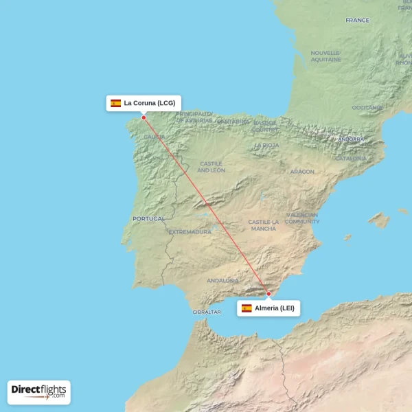 Almeria - La Coruna direct flight map