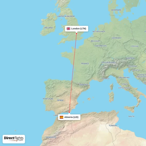 Almeria - London direct flight map