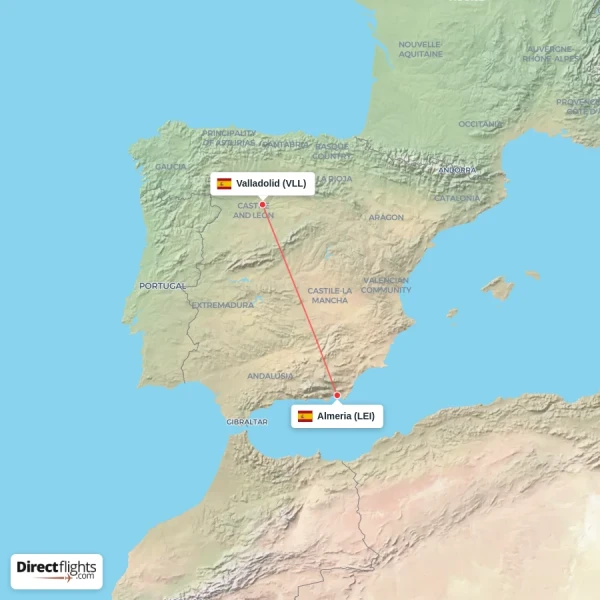 Almeria - Valladolid direct flight map