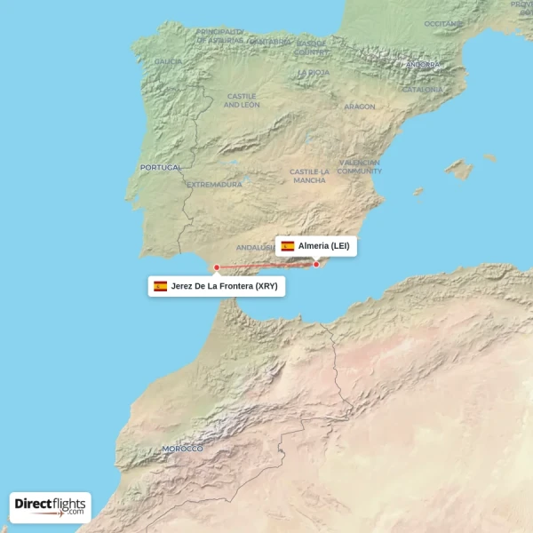 Almeria - Jerez De La Frontera direct flight map