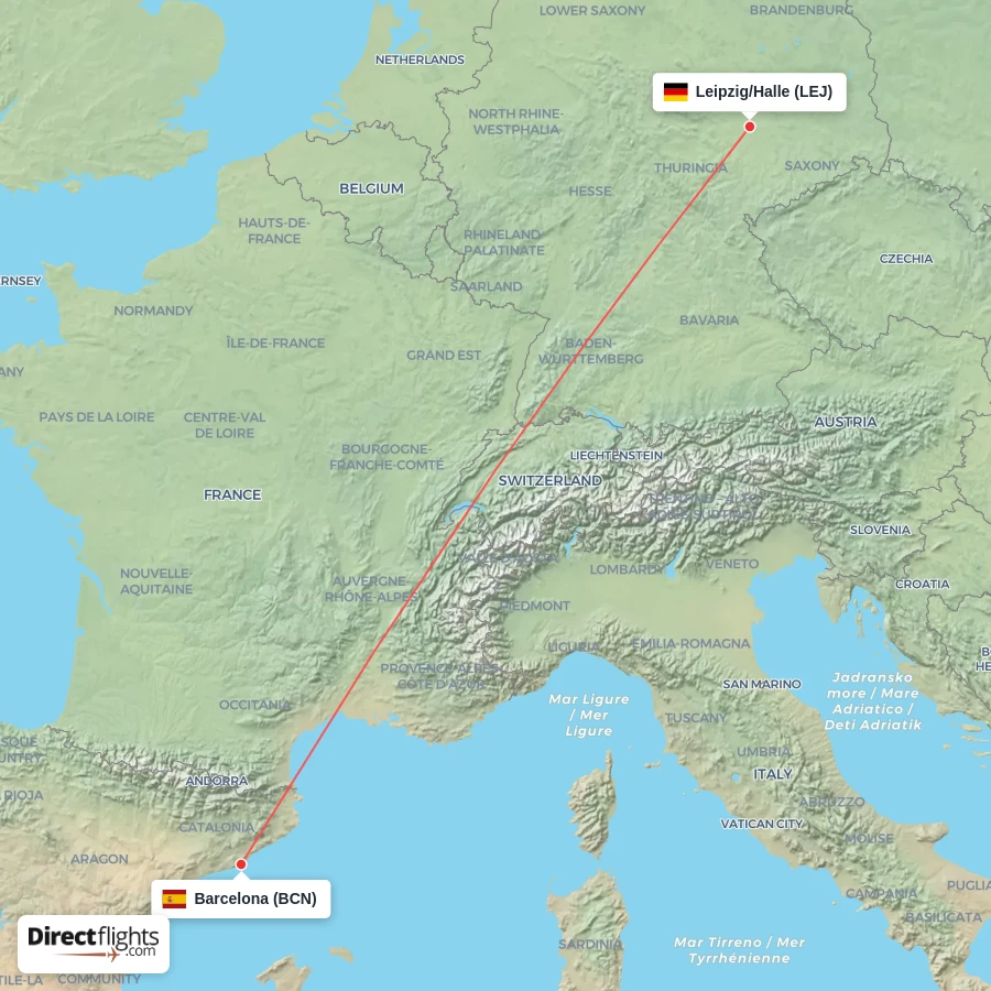 LEJ - BCN route map