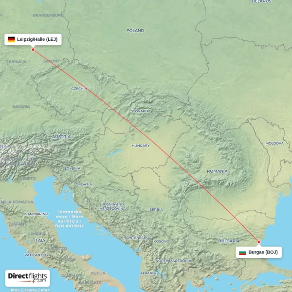 Leipzig/Halle - Burgas direct flight map
