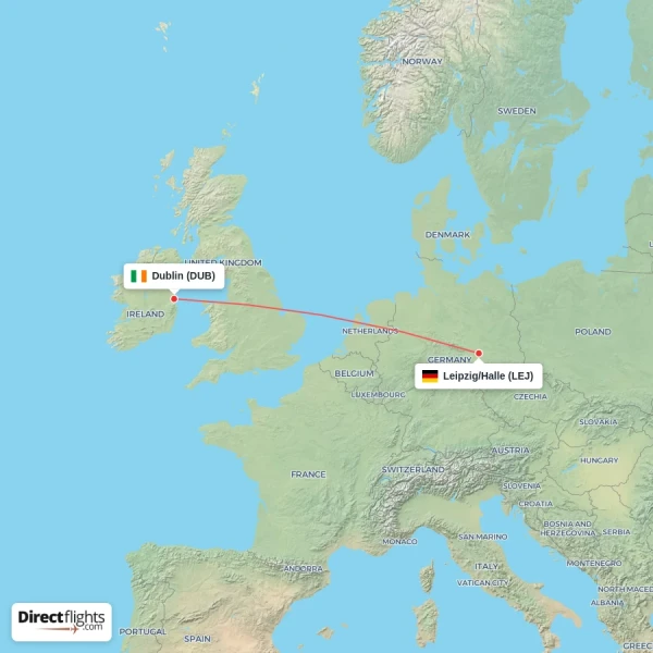 Leipzig/Halle - Dublin direct flight map