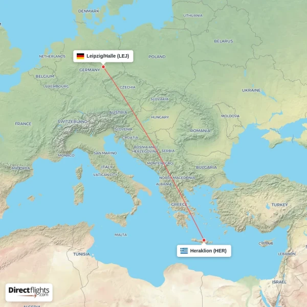 Leipzig/Halle - Heraklion direct flight map