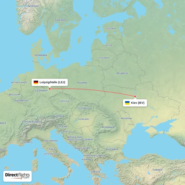 Leipzig/Halle - Kiev direct flight map