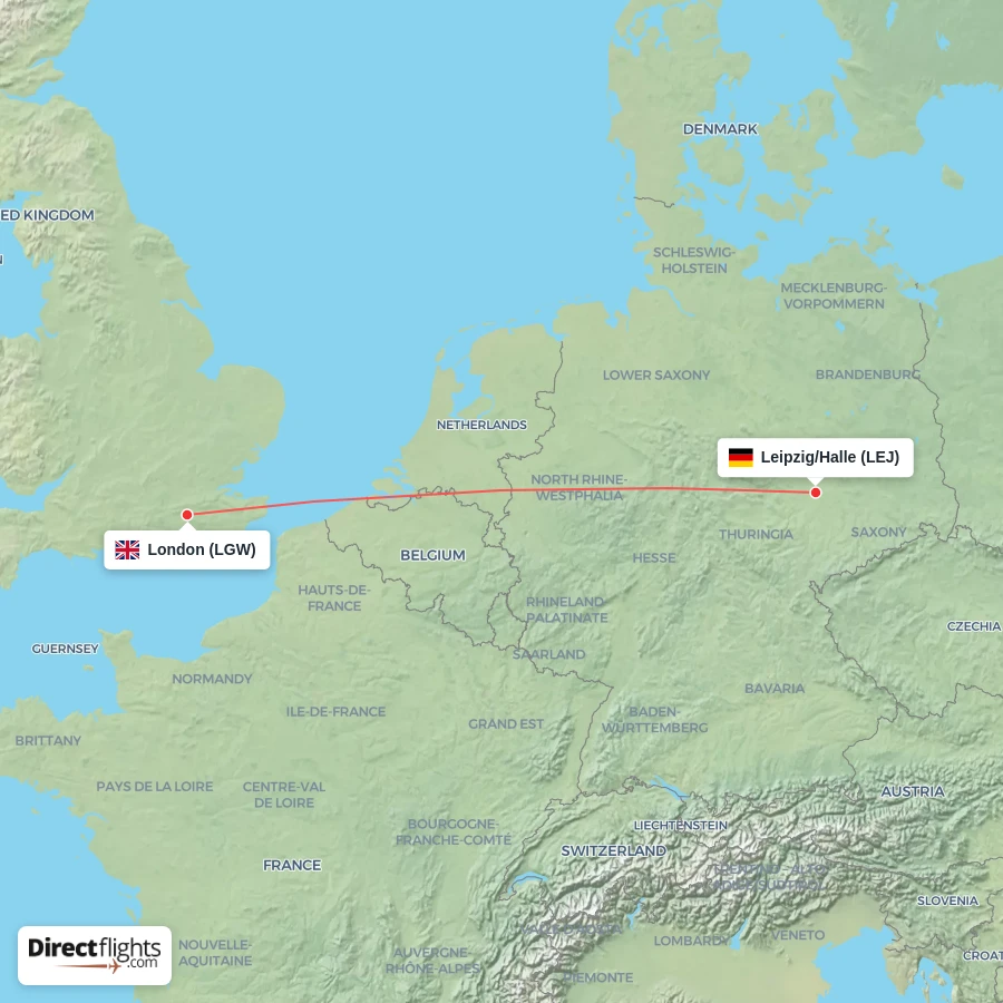 LEJ - LGW route map