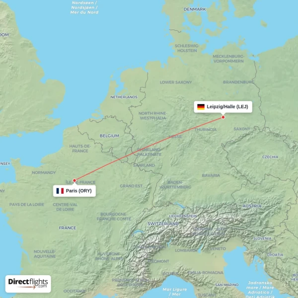 Leipzig/Halle - Paris direct flight map