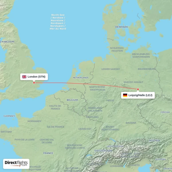 Leipzig/Halle - London direct flight map