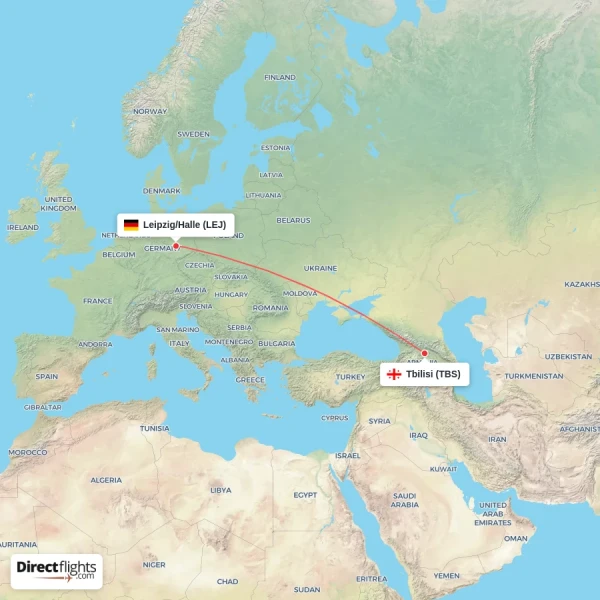 Leipzig/Halle - Tbilisi direct flight map