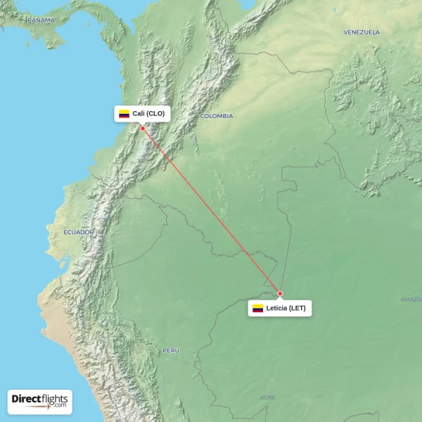 Leticia - Cali direct flight map